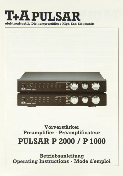 T + A PULSAR P 2000 / P 1000 Operating Instructions