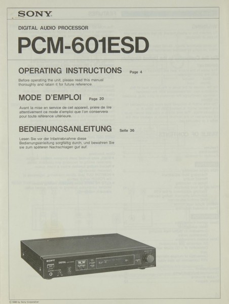 Sony PCM 601 ESD User Guide