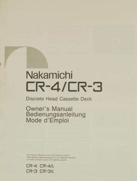Nakamichi CR-4 / CR-3 User Manual