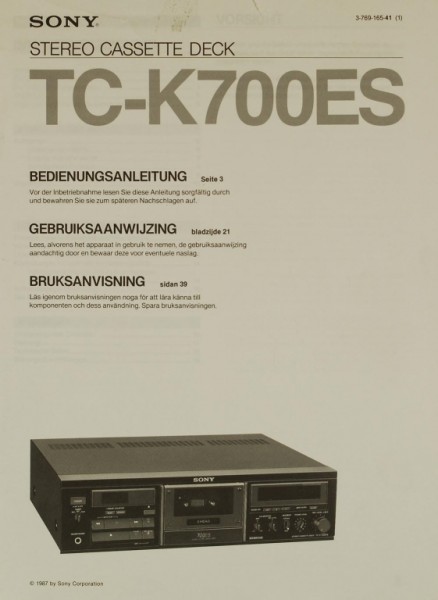 Sony TC-K 700 ES Bedienungsanleitung