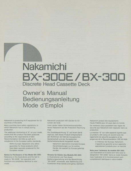 Nakamichi BX-300 E / BX-300 Operating Instructions