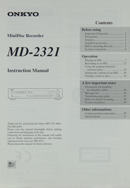 Onkyo MD-2321 Manual