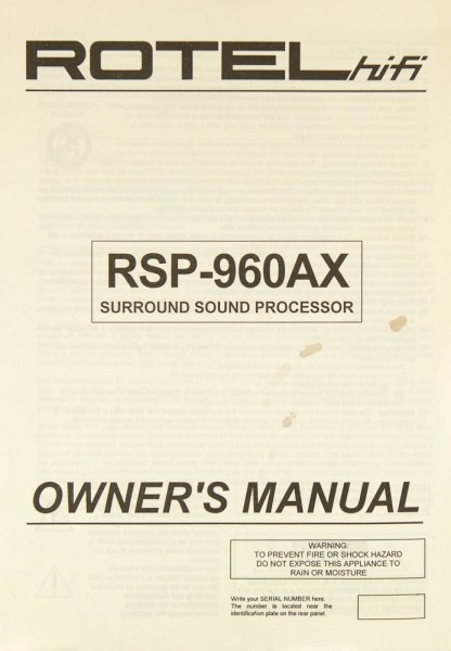 Rotel RSP-960 AX Bedienungsanleitung