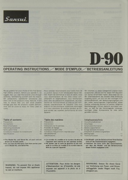Sansui D-90 Manual