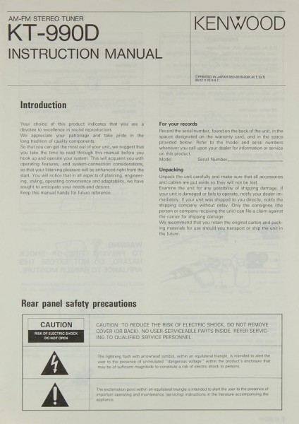 Kenwood KT-990 D Manual