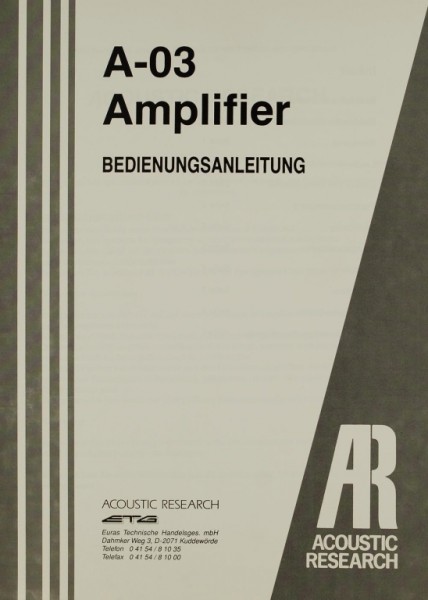 Acoustic Research A-03 Bedienungsanleitung