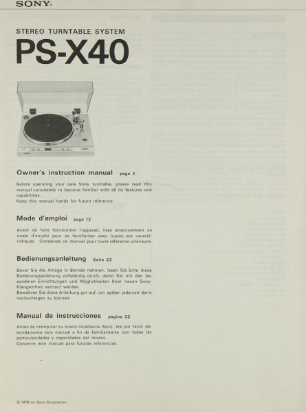 Sony PS-X 40 Manual
