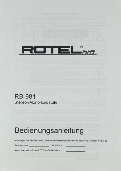 Rotel RB-981 Operating Instructions