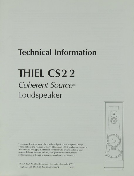 Thiel CS 2 2 Brochure / Catalogue