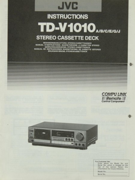 JVC TD-V 1010 A/B/C/E/G/J Manual
