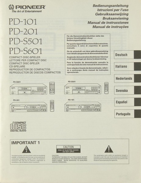 Pioneer PD-101 / PD-201 / PD-S 501 / PD-S 601 Bedienungsanleitung