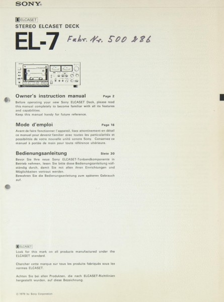 Sony EL-7 Bedienungsanleitung