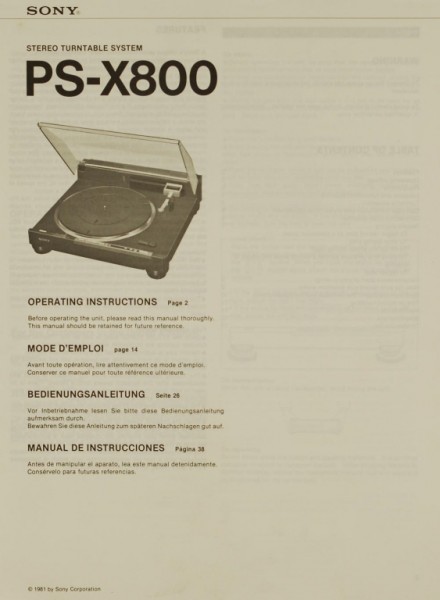Sony PS-X 800 Bedienungsanleitung