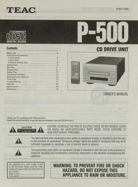 Teac P-500 Operating Instructions