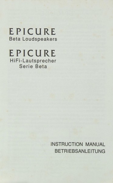 Epicure Beta Serie Manual