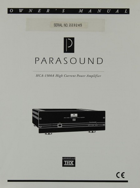 Parasound HCA-1500 A Bedienungsanleitung