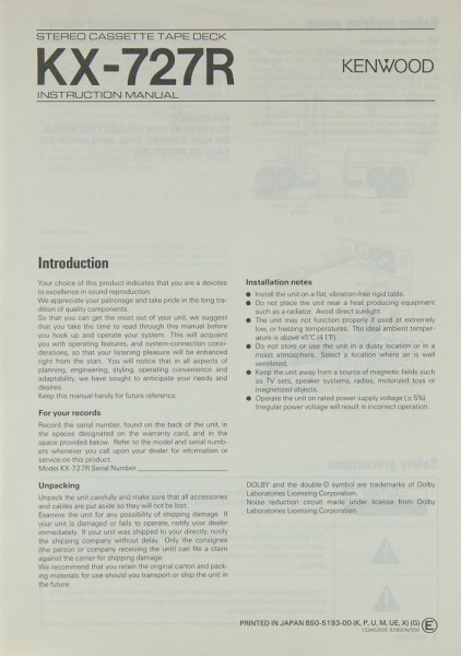 Kenwood KX-727 R Manual
