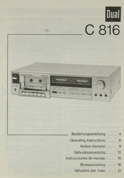 Dual C 816 Operating Instructions