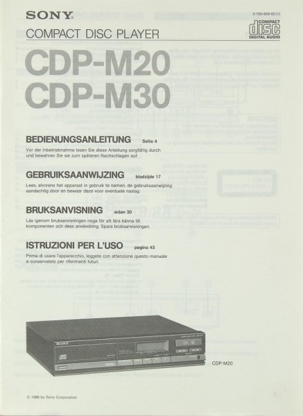 Sony CDP-M 20 / CDP-M 30 Manual