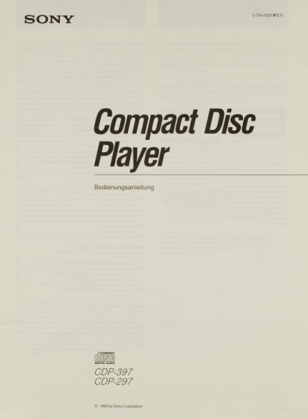 Sony CDP-397 / CDP-297 User Manual