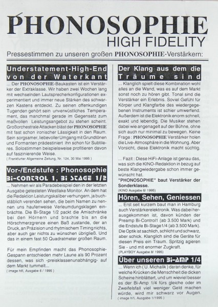 Phonosophie Pressestimmen Prospekt / Katalog
