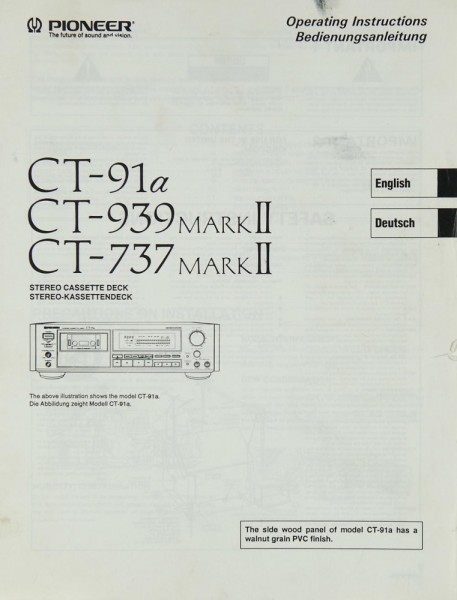 Pioneer CT-91 a / 939 MARK II / 737 MARK II Instruction Manual