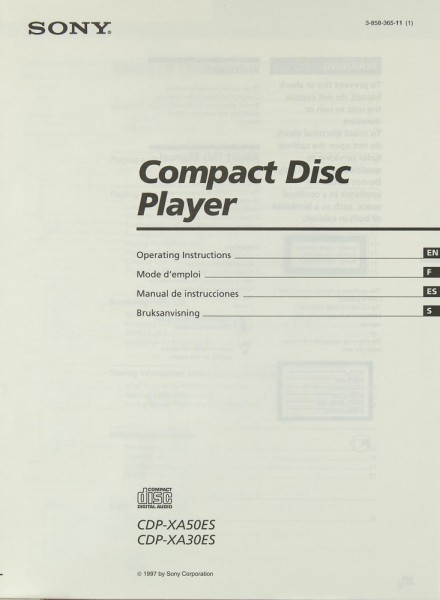 Sony CDP-XA 50 ES / CDP-XA 30 ES Manual