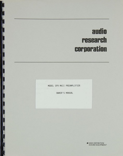 Audio Research SP 9 MK II Operating Instructions