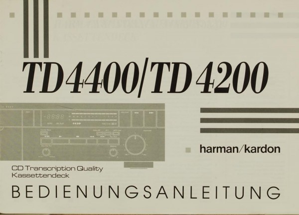 Harman / Kardon TD 4400 / TD 4200 Operating Instructions