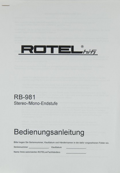 Rotel RB-981 User manual