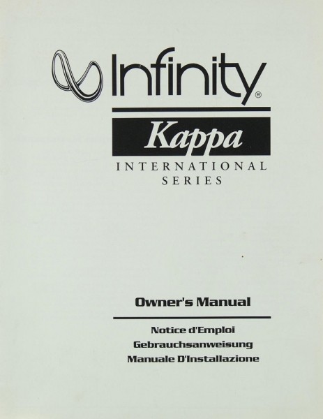 Infinity Kappa International Series Manual