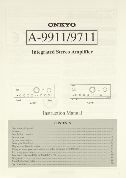 Onkyo A-9911 / A-9711 Manual