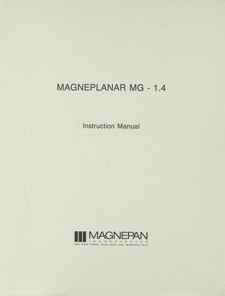 Magnepan Magneplanar MG - 1.4 Bedienungsanleitung