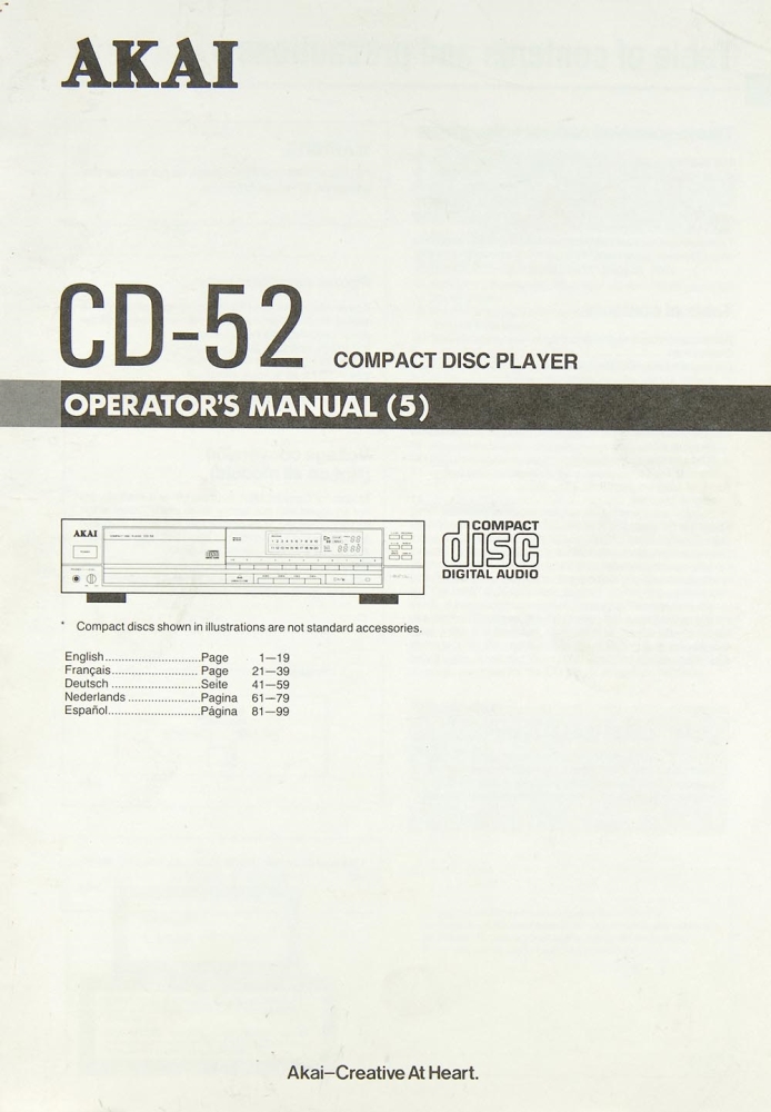ORIGINALE ISTRUZIONI AKAI cd-52 