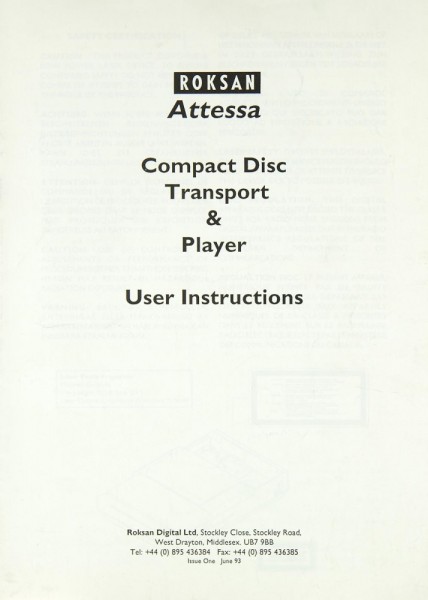 Roksan Attessa User Manual