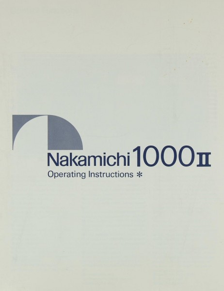 Nakamichi 1000 II Operating Instructions
