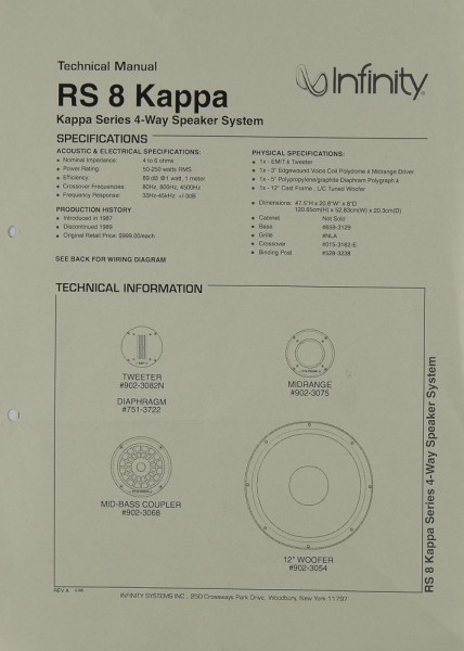 Infinity RS 8 Kappa Schaltplan / Serviceunterlagen