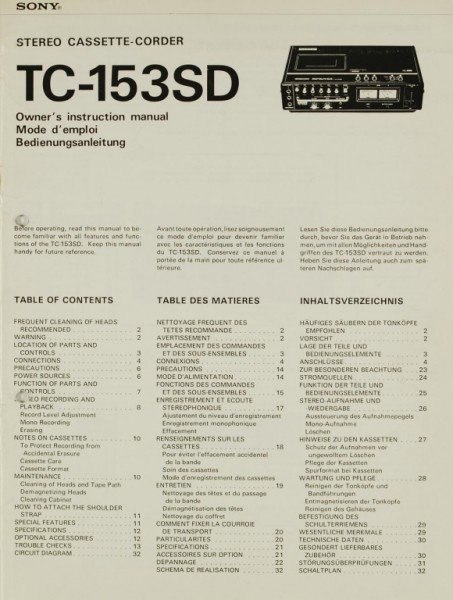 Sony TC-153 SD Bedienungsanleitung