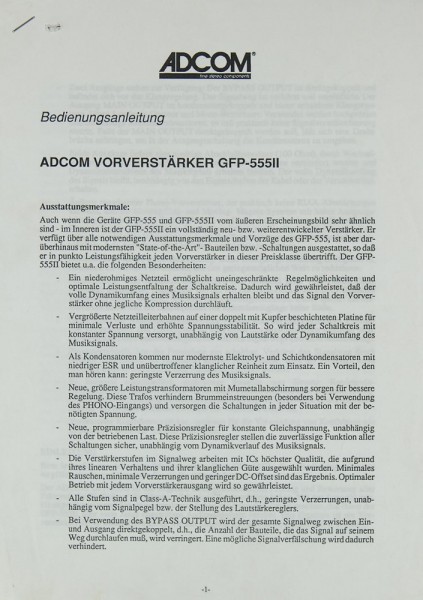 Adcom GFP-555 II Bedienungsanleitung