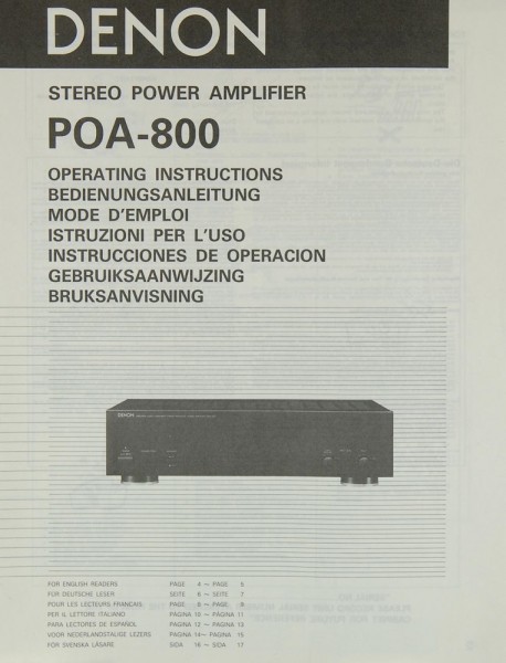 Denon POA-800 Owner&#039;s Manual