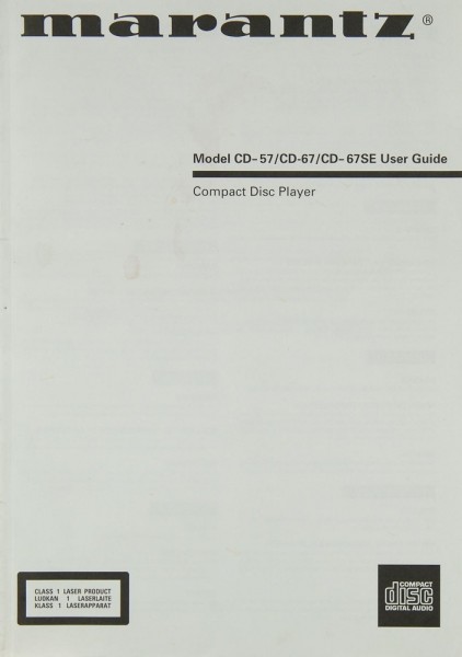Marantz CD-57 / CD-67 / CD-67 SE Manual