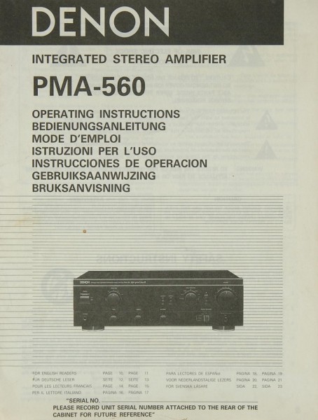 Denon PMA-560 Operating Instructions