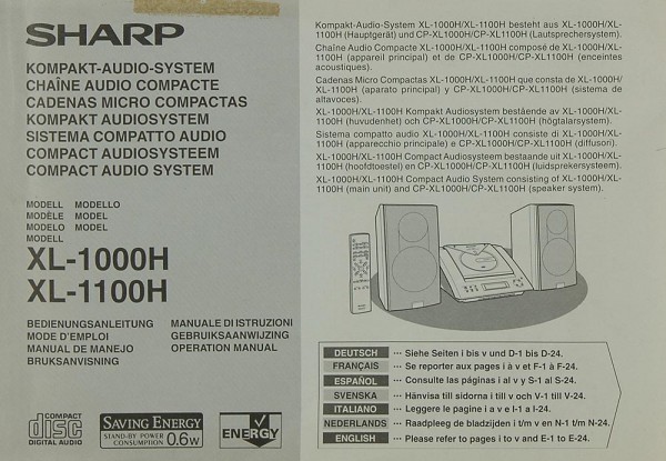 Sharp XL-1000 H / XL-1100 H Bedienungsanleitung