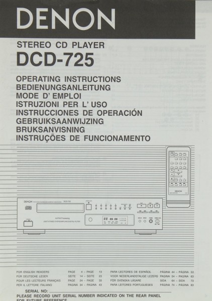 Denon DCD-725 Operating Instructions