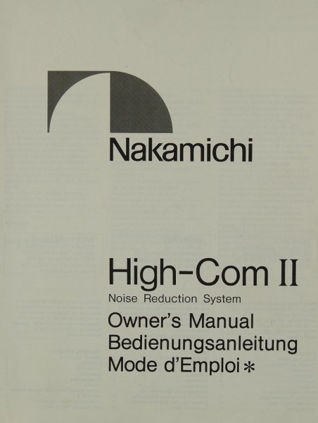 Nakamichi High-Com II Bedienungsanleitung