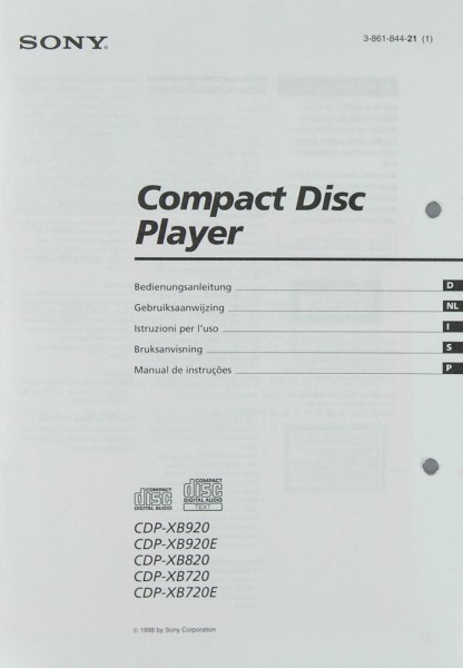 Sony CDP-XB 920 / 920 E / 820 / 720 / 720 E Manual