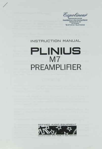 Plinius M 7 Bedienungsanleitung