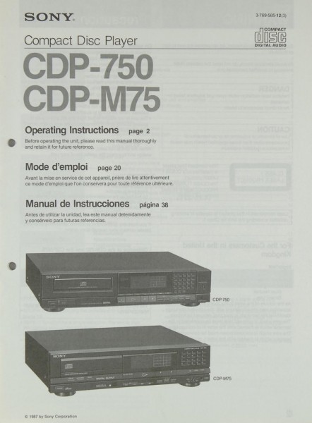 Sony CDP-750 / CDP-M 75 User Manual