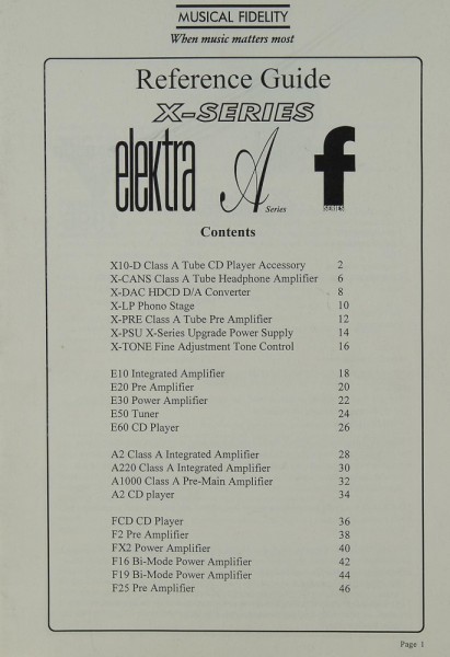 Musical Fidelity Reference Guide (X-Series / Elektra u.a.) Brochure / Catalogue