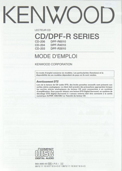 Kenwood CD-206 / 204 / 203 / DPF-R 6010 / 4010 / 3010 Operating Instructions